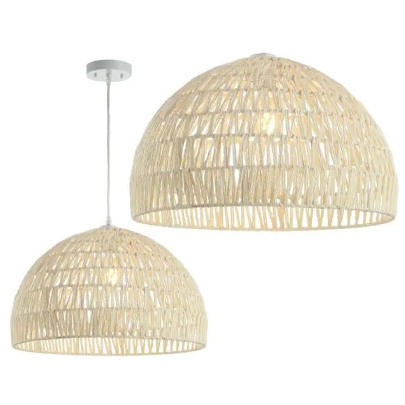 JONATHAN Y Campana 20 in. Woven Rattan Dome LED Pendant, Cream, NWT. - Picture 6 of 8